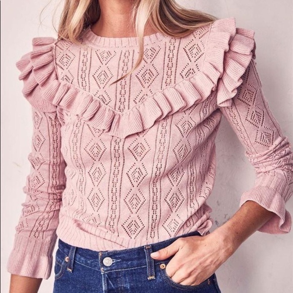 Loveshackfancy Natalie Ruffle Sweater Pink